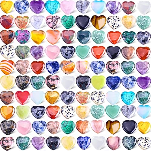 100 piedras naturales de corazón curativas, piedras preciosas de palma de cristal al por mayor, juego surtido de cristales a granel, piedras