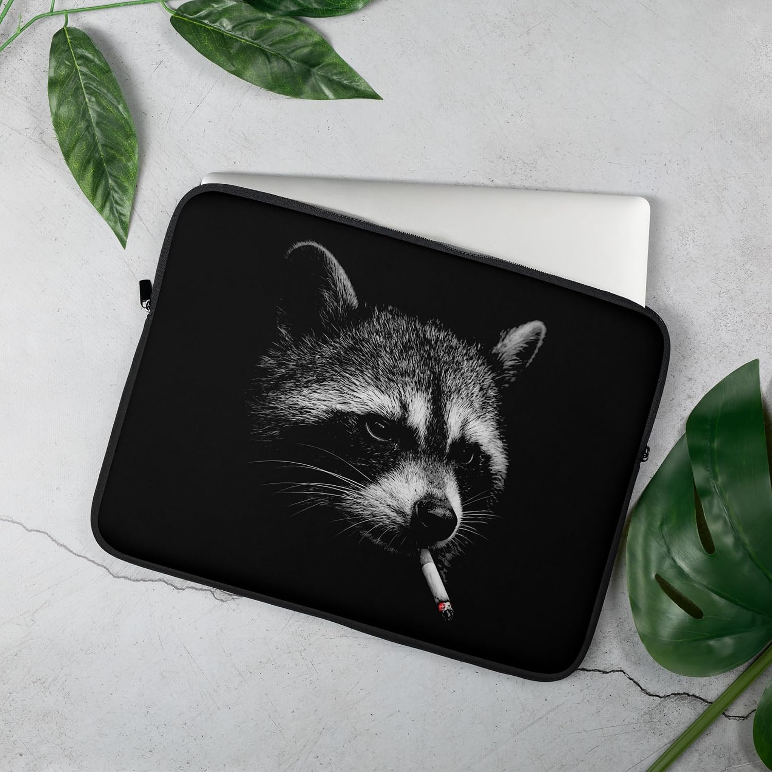 Raccoon Smoking Cigarette Vintage Raccoon Funny Meme Graphic Laptop Sleeve image 4