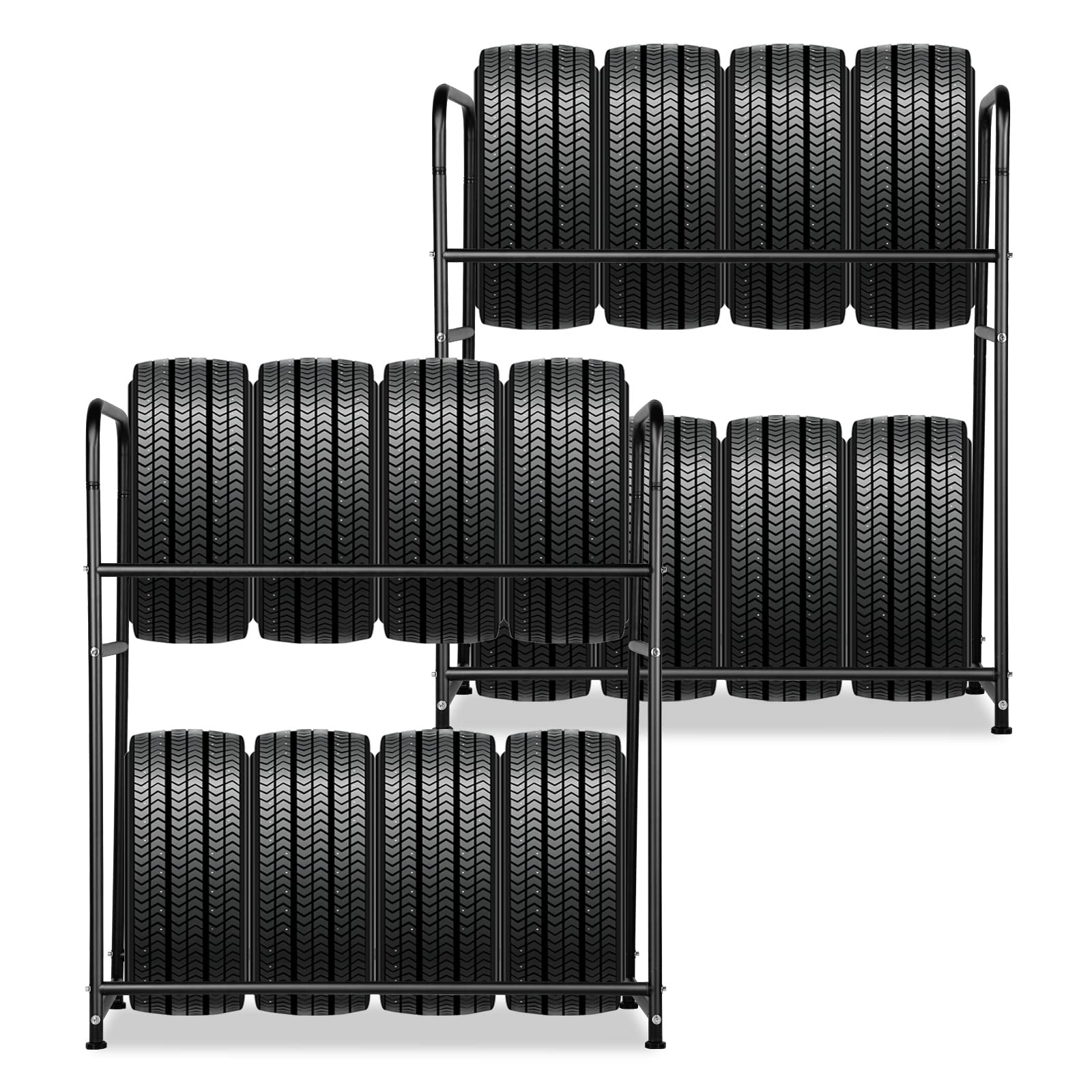 Étagère à pneus 8 pneus, 2X Support de pneus 107 x 46 x 117cm,Arbre à Jantes pour pneus de Voiture capacité de Charge 180kg,Étagère à Jantes avec Housse de Protection pour pneus