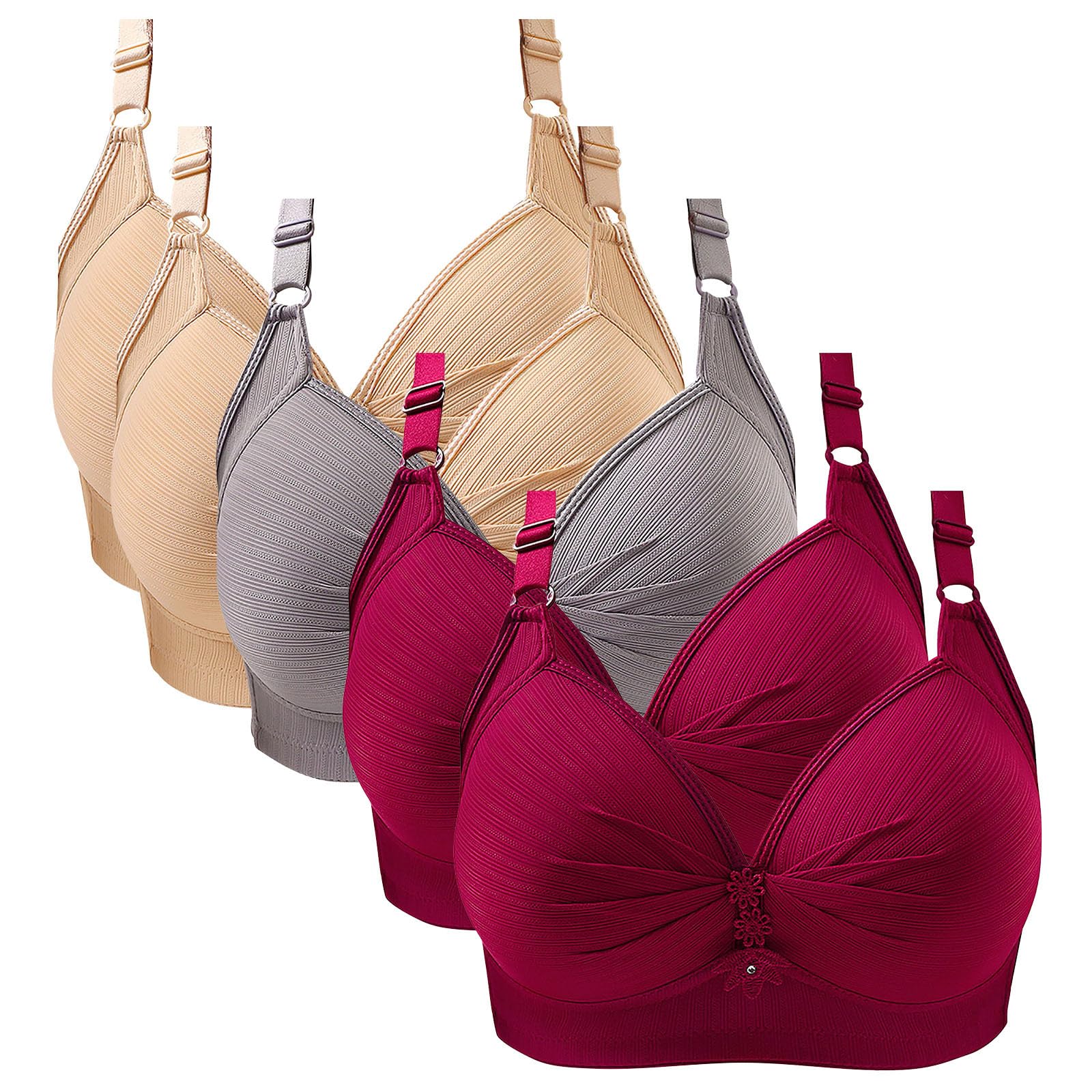 Brasier sin varillas para mujer con broche adelante en paquete de 3 unidades 6