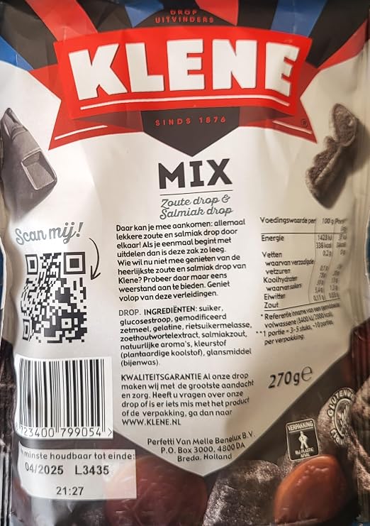 Klene Licorice | Salty Licorice Mix | Dutch drop Mix of Licorice and Salmiak| Dutch Liquorice |Klene Liquorice | Bag of 270g