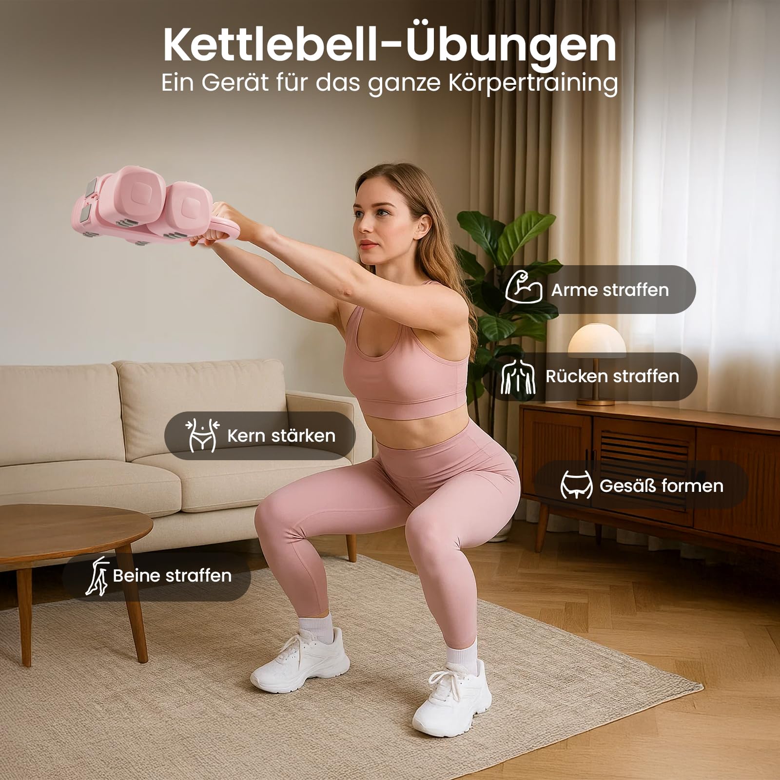 2-in-1-verstellbares Hantelset für Frauen, abnehmbare Hanteln und Kettlebell-Kombination, Heimfitnessgeräte für Krafttraining, kompaktes Design mit mehreren Gewichtsoptionen