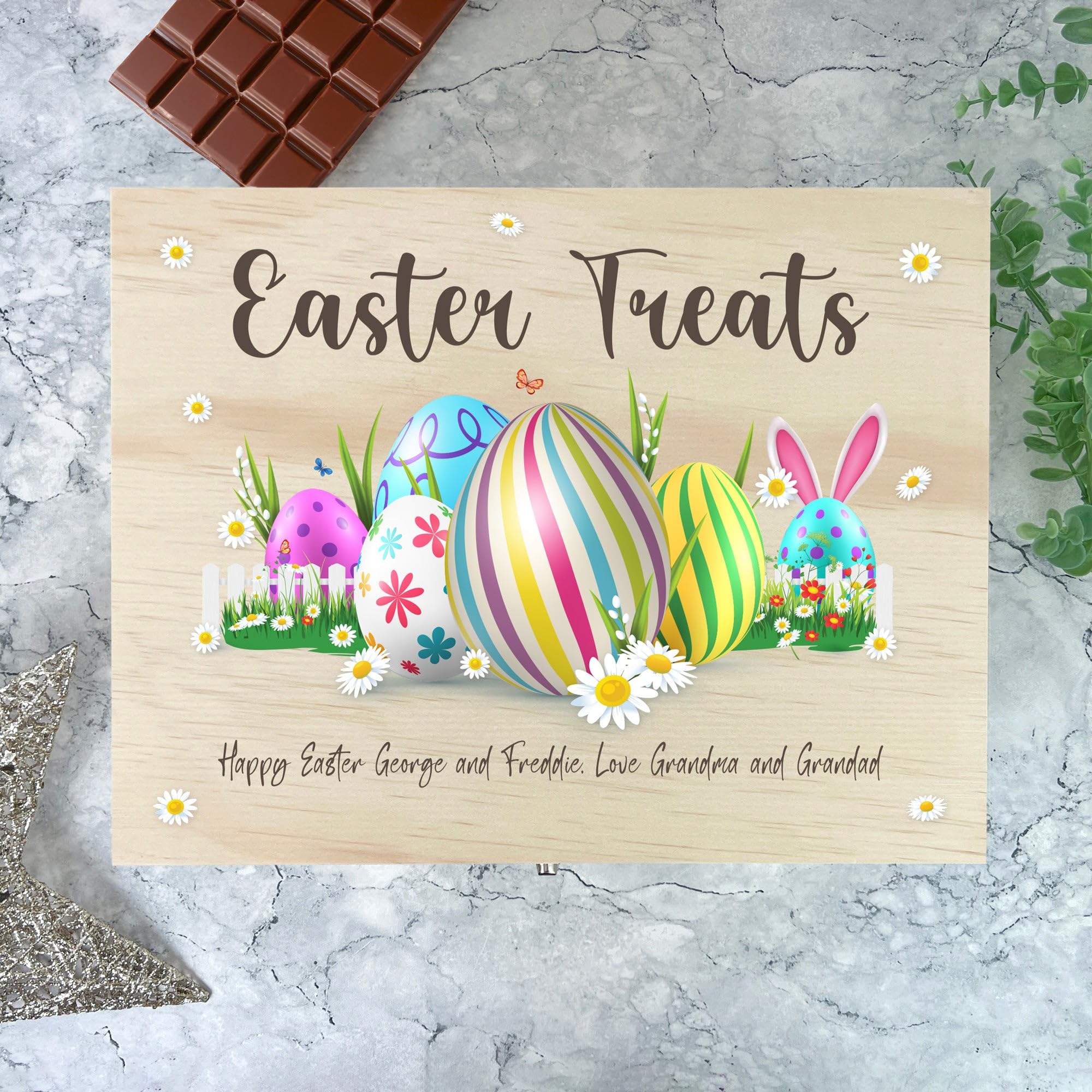 Caja de madera personalizada con huevos de Pascua en colores pastel, nombre personalizado, regalo de Pascua, cesta de Pascua, golosinas de Pascua, Pascua para niños, Pascua