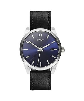 MVMT Element Qtz Basic Calendar Blue Round Dial Men's Analog Watch|Black Leather Material|Black Color Band - 28000041-D
