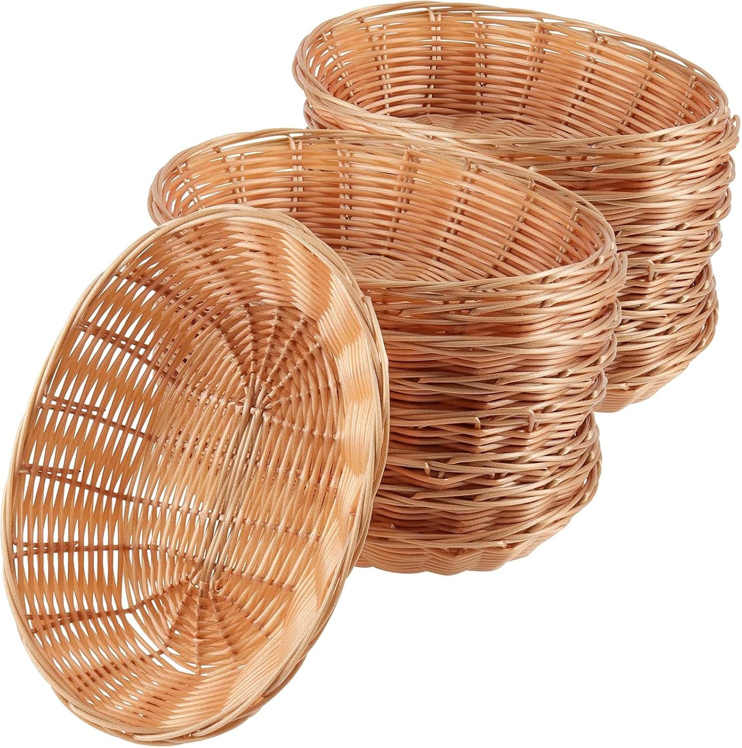 FUNSUEI 18 Pack 9 x 6 x 2.6 Inches Oval Poly Wicker Bread Baskets, Food Serving Baskets, Handmade Rattan Woven Pantry Organizer for Storing Bread, Vegetables, Fruits, Snacks,Brown