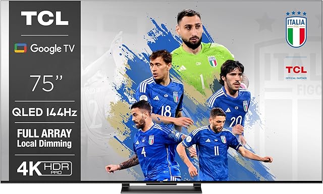 TCL Telewizor 75T8A 75 cali, QLED, HDR 1000 nitów, Full Array Local Dimming, IMAX Enhanced, 144 Hz VRR, Dolby Vision i Atmos TV, obsługuje Google