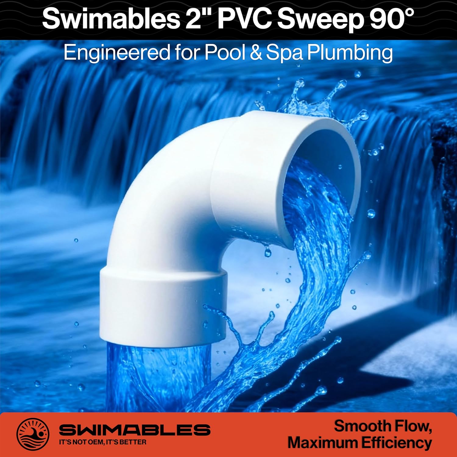 Swimables 2 Inch PVC Sweep 90 - Long Elbow Connector, Schedule 40 10 PVC Sweep 90 Degree Elbow, High-Flow Pipe Elbows Fitting, Compatible with Spa Plumbing & Waterway Installations (10 Packs)