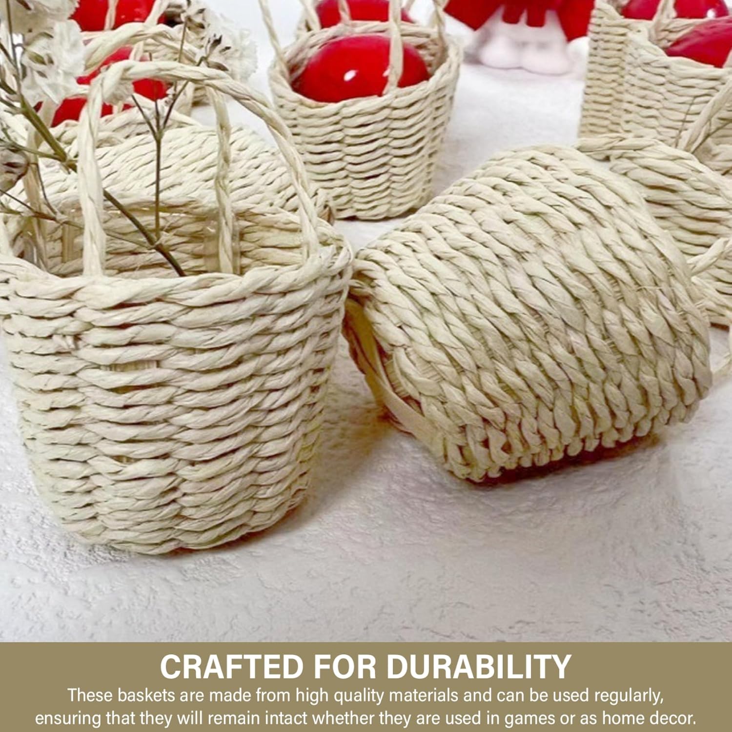 5Pcs Mini Basket with Handle DIY Simulation Mini Woven Basket Decorative Dollhouse Miniature Buckets for Picnic Candy Easter Egg Dollhouse Accessories