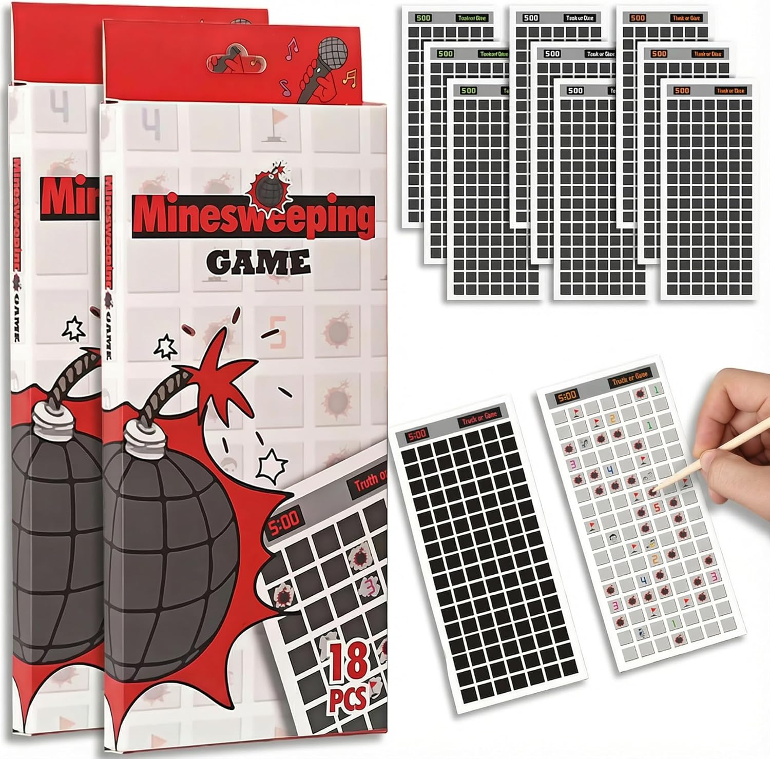 Fun Board Game for Adults, Minesweeping Scratch Off Card, Portable Travel Essential & Party Tabletop Games, Funny Family Enjoyment, Game Night, Dare or Truth Challenge, 2 Packs 36 Sheets