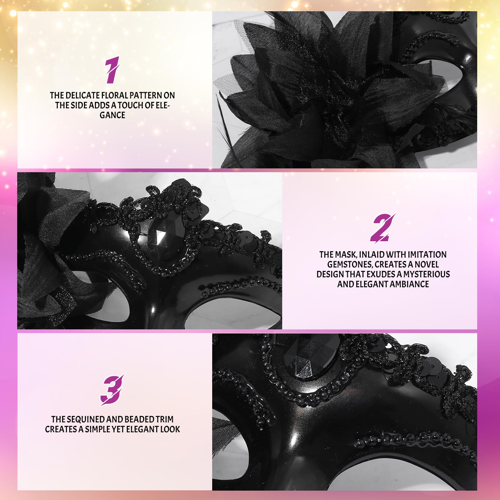 Oidea Masquerade Mask for Women: Elegant Flower Half Face Venetian Mardi Gras Masks Halloween Cosplay Prom Ball Costume Party Mask Accessory Black - Image 4