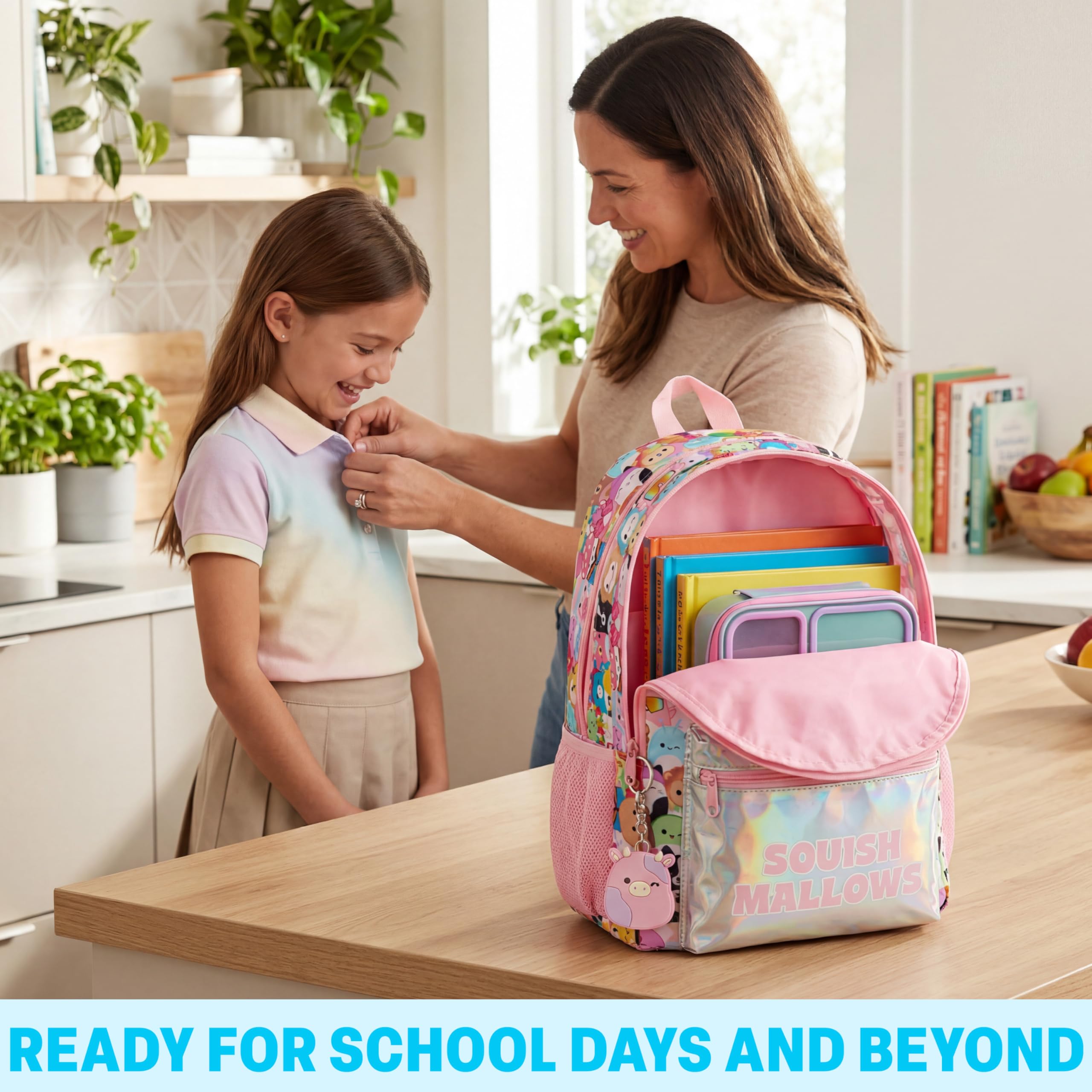 Get Trend Squishmallows Sac a Dos Enfant Fille, Bretelle Réglable Rembourré et Fermeture Eclair Cartable avec 2 Porte Clef, Cadeau Fille (Multi Squishmallows)