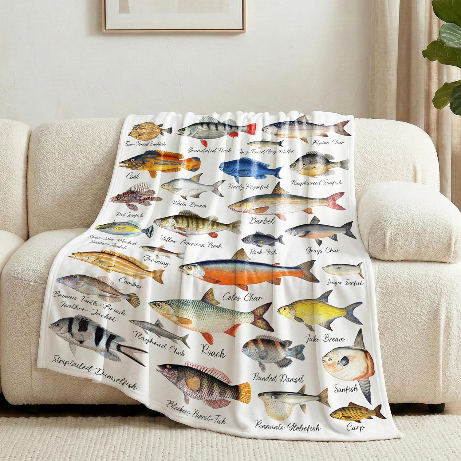 Fish Flannel Fleece Throw Blanket, Ultra Soft Fluffy Fuzzy Blanket for Living Room Bedroom, Fishing Gifts for Dad Grandpa S 50"x40" for Kids