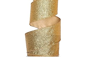 Gold Wired Edge Glitter Christmas Ribbon,  2.5" x 10 Yards