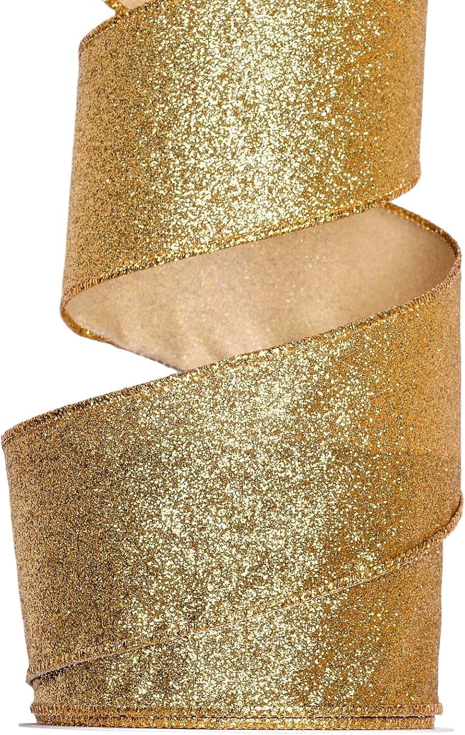Ribest Gold Glitter Wired Ribbon for Christmas Tree Wreath