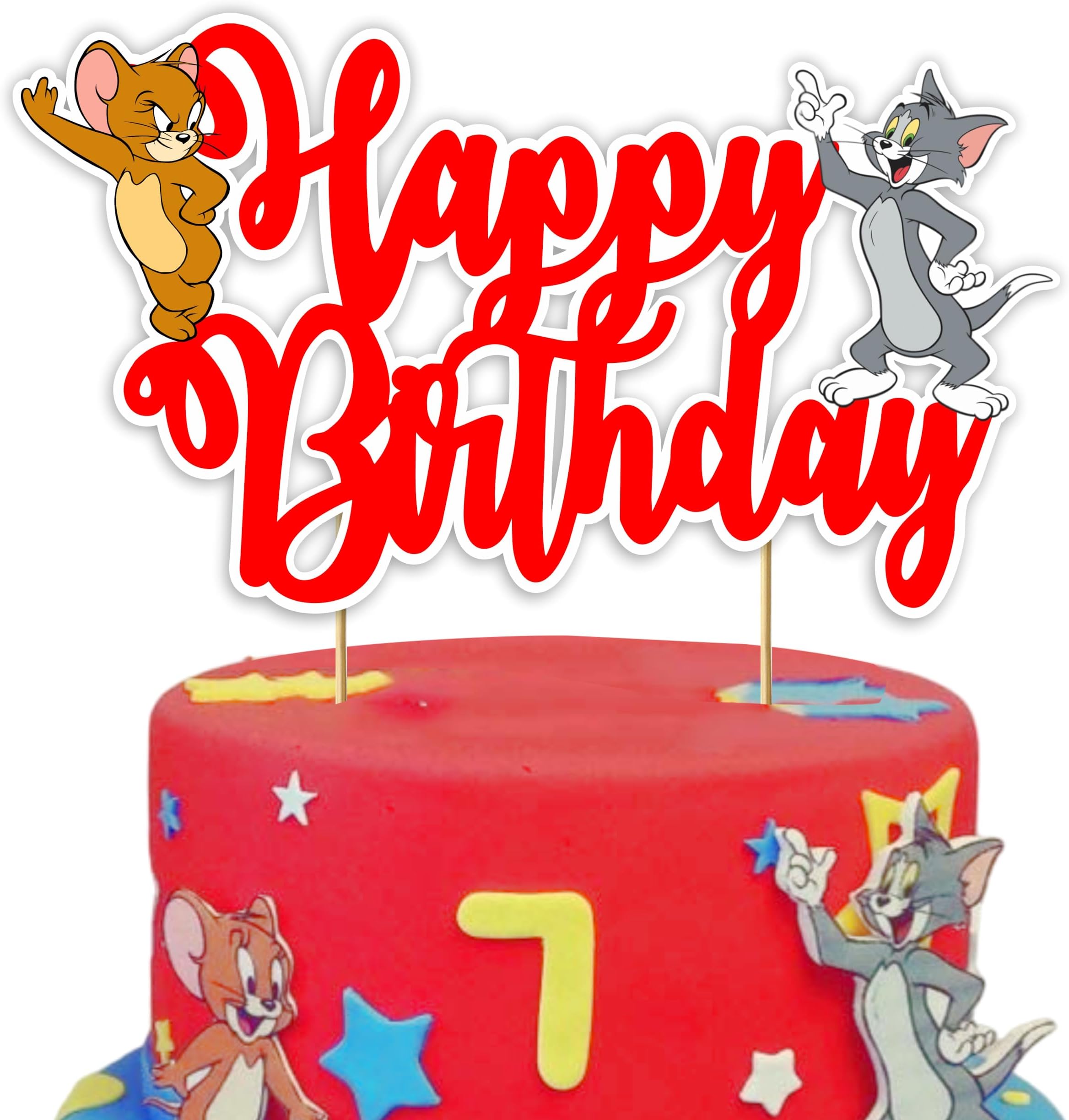"Tom & Jery Happy Birthday Cake Topper – Cartoon Theme Birthday Party Supplies – Fun and Colorful Cake Decoration – Perfect Cake Decoration for Boys and Girls – Cartoon Party Supplies "