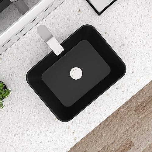 Miniatura 4 de Dcolora - Fregadero rectangular negro de 16 x 12 pulgadas, color negro mate, lavabo rectangular sobre mostrador de porcelana de cerámica
