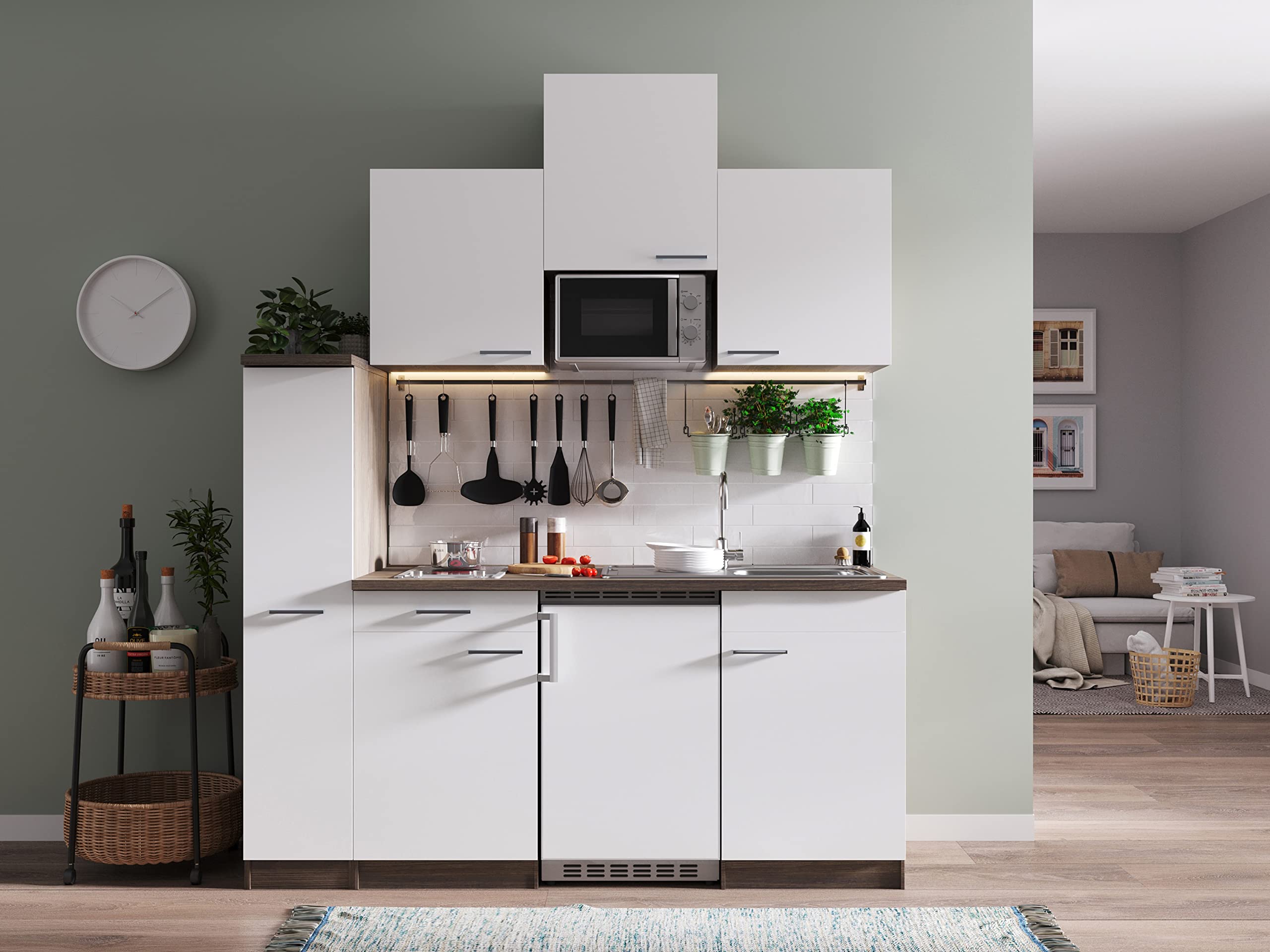 respekta Küchenzeile Oliver KB180EYWMIC Weiß 180 cm Breite mit Elektrogeräten