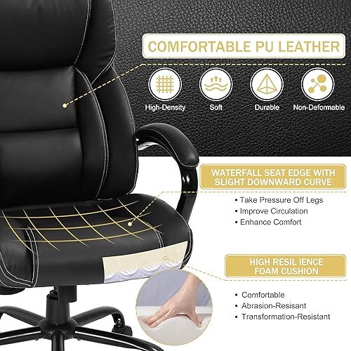 Miniatura 4 de Silla de oficina grande y alta de 500 libras, silla de escritorio giratoria de masaje ergonómica, respaldo alto, asiento ancho, silla de computadora