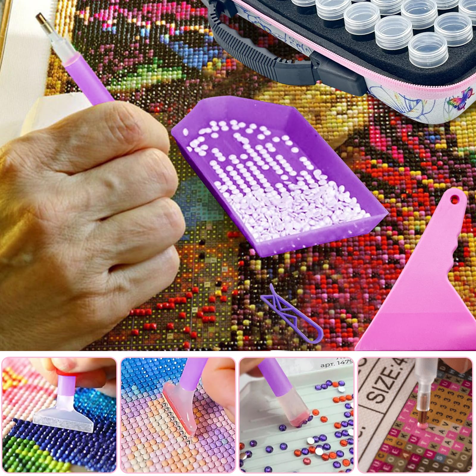 Boite Diamond Painting Rangement, Diamond Painting Accessoires Boite, 70 Emplacements Malette de Rangement Peinture Diamants avec Entonnoir, Broderie Diamant Accessoires,Peinture Diamant