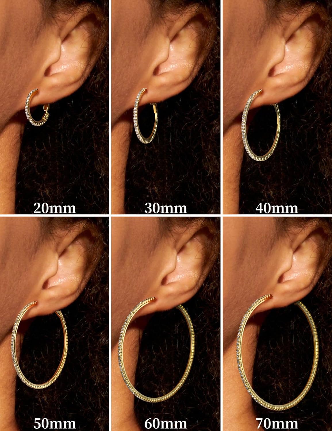 Kainier Gold Hoop Earrings for Women Hypoallergenic Sterling Silver Post Lightweight Hoops Jewelry 20mm-70mm Large Gold Earrings Textured or Zircon Rhinestone Design Trendy Statement Gift Jewelry - Image 3