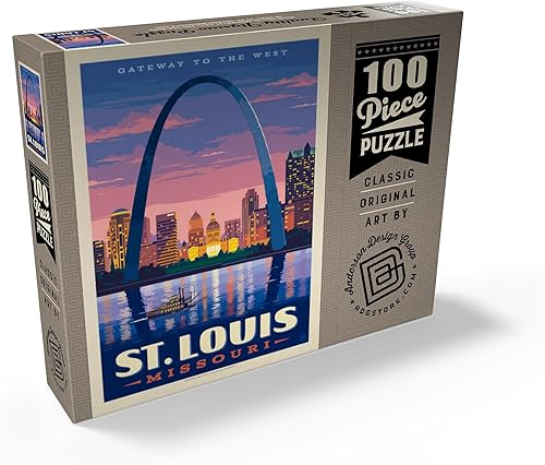 Vista 8 de MyPuzzle St. Louis, MO: Gateway Arch at Sunset, póster vintage, rompecabezas prémium de 500 piezas para adultos