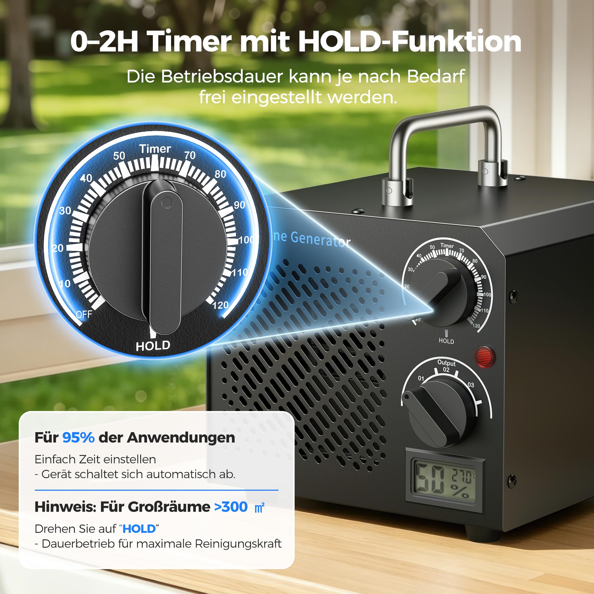 Ozongenerator 75000mg/H Ozongerät, O3 Ozon Luftreiniger, Ozonausstoß – 3 Stufen einstellbar Optional, mit 120 Min Timer für 300㎡, für Wohnung Garagen Raum Hotels Haustiere, Reinigen Gerüche