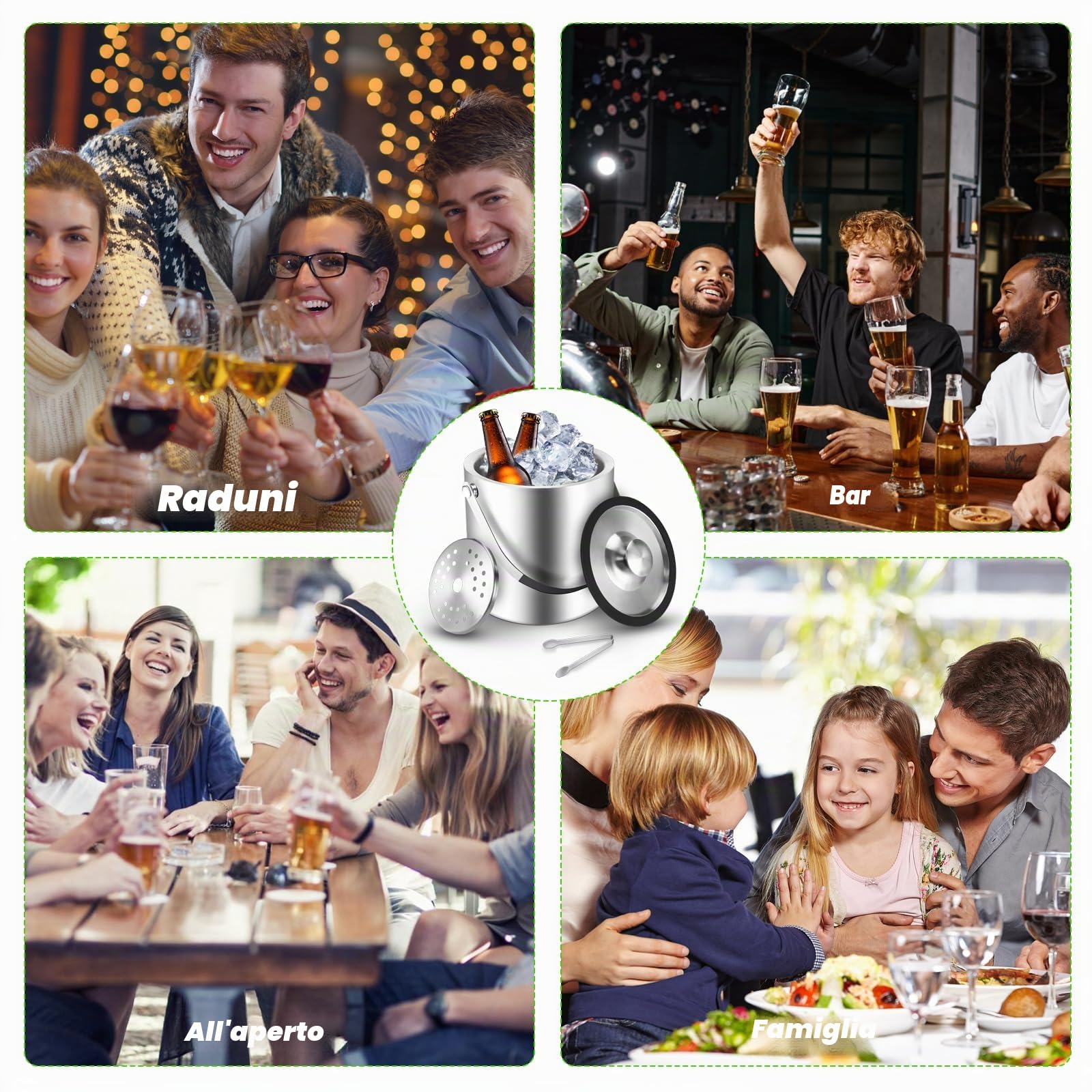 Sprifityy 2,2L Secchiello per Ghiaccio a Doppia Parete in Acciaio Inox,con Coperchio in Silicone, pinze e Filtro,Secchiello Ghiaccio Acciaio Inox,Ideale per Famiglie e Bar