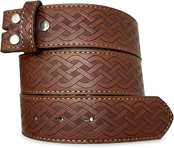 BC Belts Leather Belt Strap with Embossed Celtic Knot Weave Pattern 1.5" Wide with Snaps