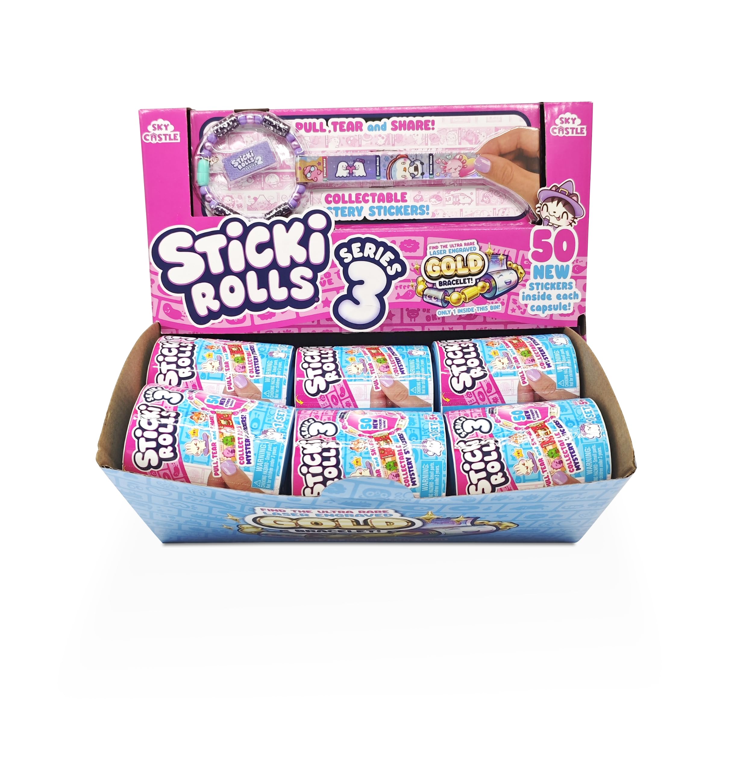 Sticki Rolls SR1033 - Sticki Band Capsule Series 3 - Wearable & Shareable Sticker Bracelets - Includes 50 Stickers pr. Capsule