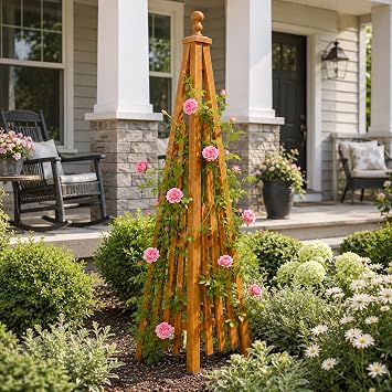 68" H Wooden Obelisk Garden Trellis for Climbing Plants Outdoor | Fir Wood Garden Trellis Tomato Cage Alternative for Roses, Peas, Raised Bed