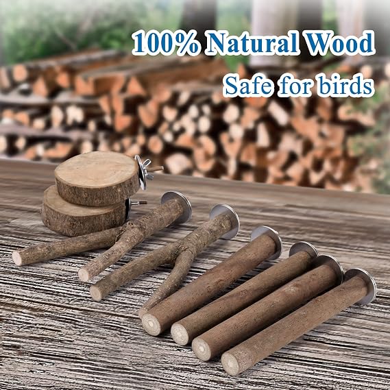 8 PCS Natural Wood Bird Perch Birdcage Stand Wooden Parrot Perch Stand Perch Platform Cage Accessories for Parrotlets Budgies Cockatiels Parakeets Lovebirds