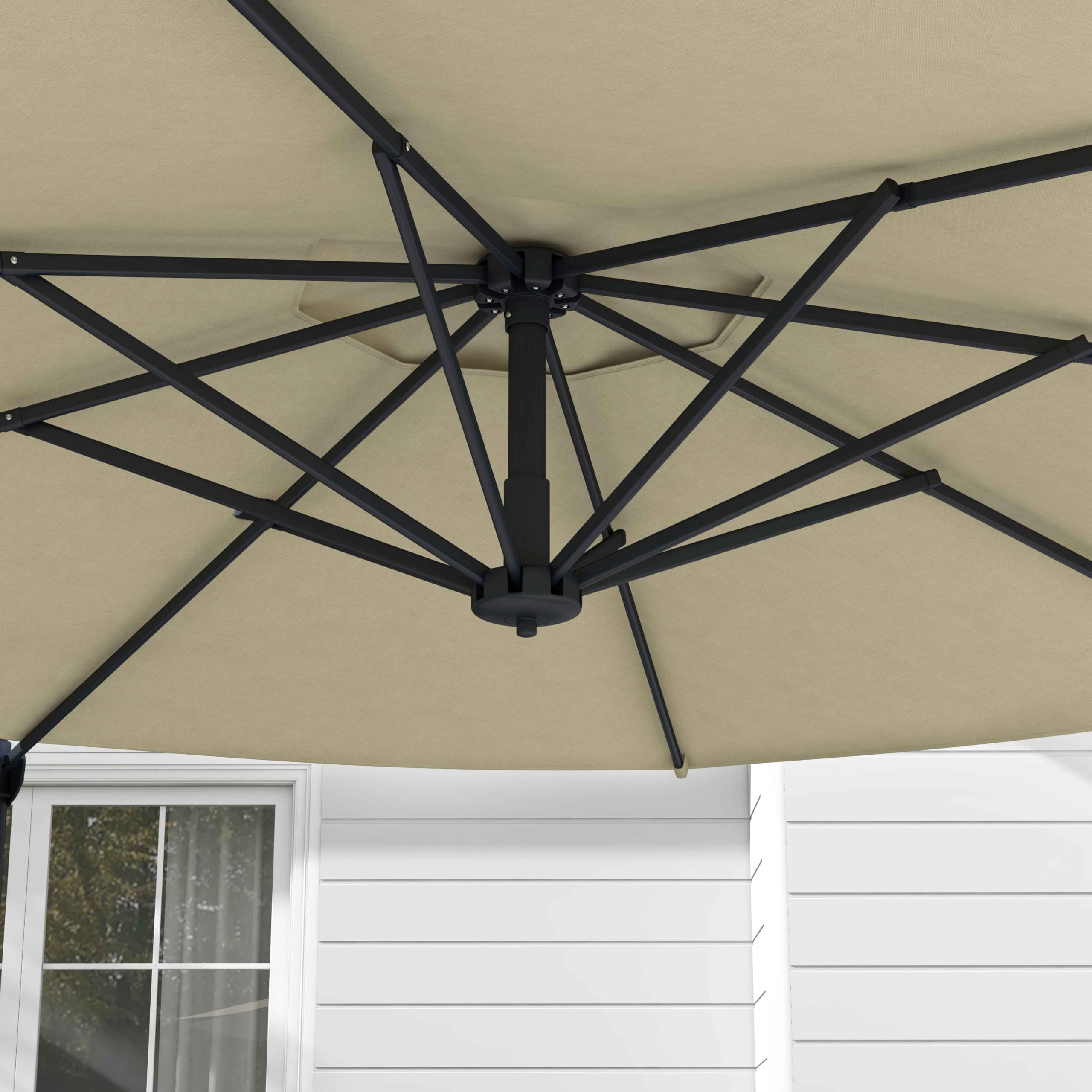 Outsunny Sombrilla de Jardín Ø294x242 cm Altura Ajustable Patio Crema | Parasol de Terraza, Poste Giratorio 360°, Ángulo de Techo Ajustable, Ventilación Superior, para Piscina