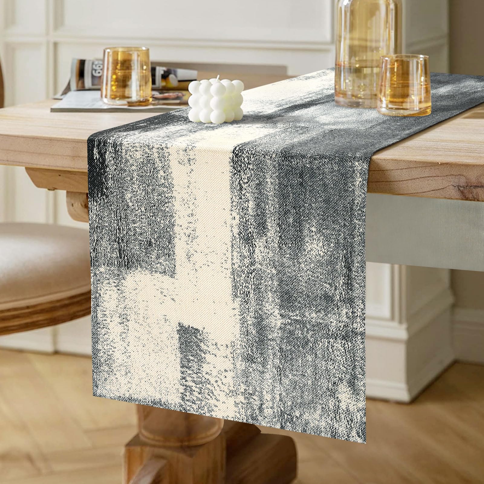 Black Table Runner Linen Tablecover Luxury Thicken Grey Kitchen Dining Table Decorative Cloth for Indoor Outdoor Coffee Dresser Scarves Table Party Tablecover 40 cm x 140 cm