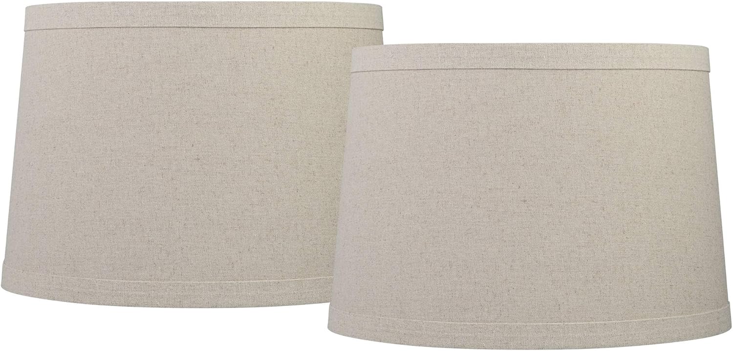 Set of 2 Hardback Drum Lamp Shade (Pre-Assembled) s Burlap Large 14" Top x 16" Bottom x 11" High Spider with Replacement Harp and Finial Fitting - Springcrest