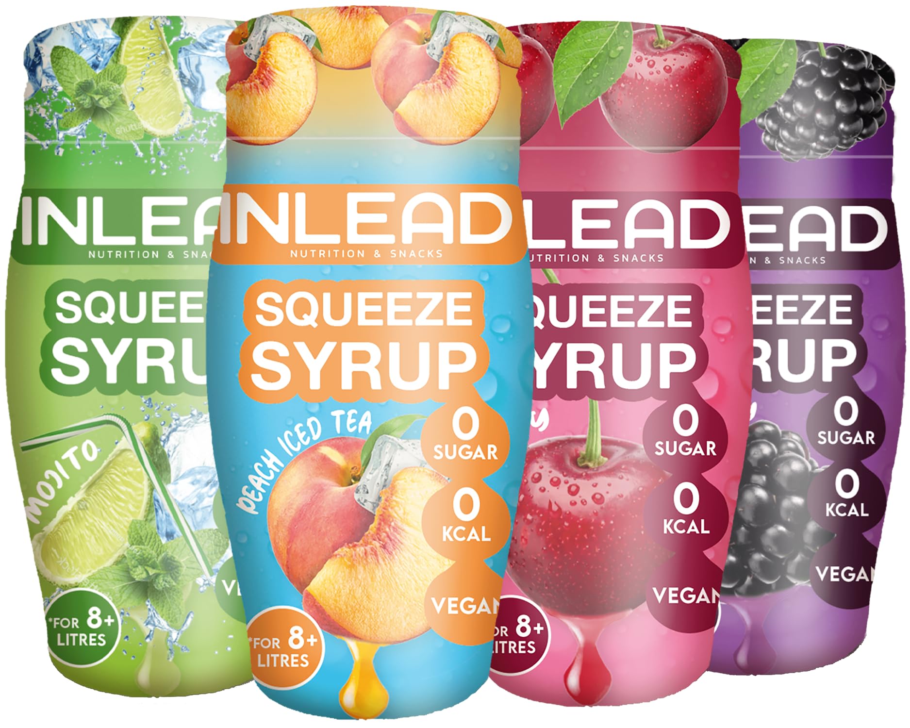 INLEAD - Squeeze Syrup | Kalorienfreier Geschmack für Wasser mit intensiver Fruchtvielfalt | Ohne Zucker & Ohne Kalorien | Zero & Light Sirup für bis zu 8 Liter - 4x 65ml (MIXBOX - COCKTAIL EDITION)