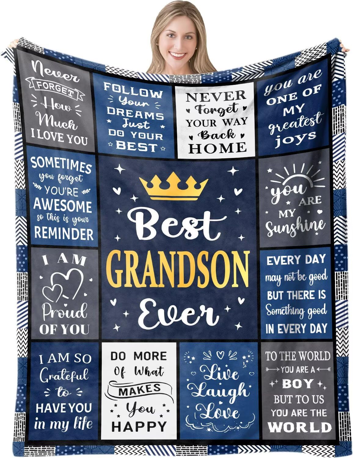 Grandson Gifts from Grandparents - Personalised Happy 18th Birthday Christmas/Anniversary/Graduation Presents for Grandson Adult, To My Grandson Flannel Throw Blanket from Grandma Grandpa — image 1