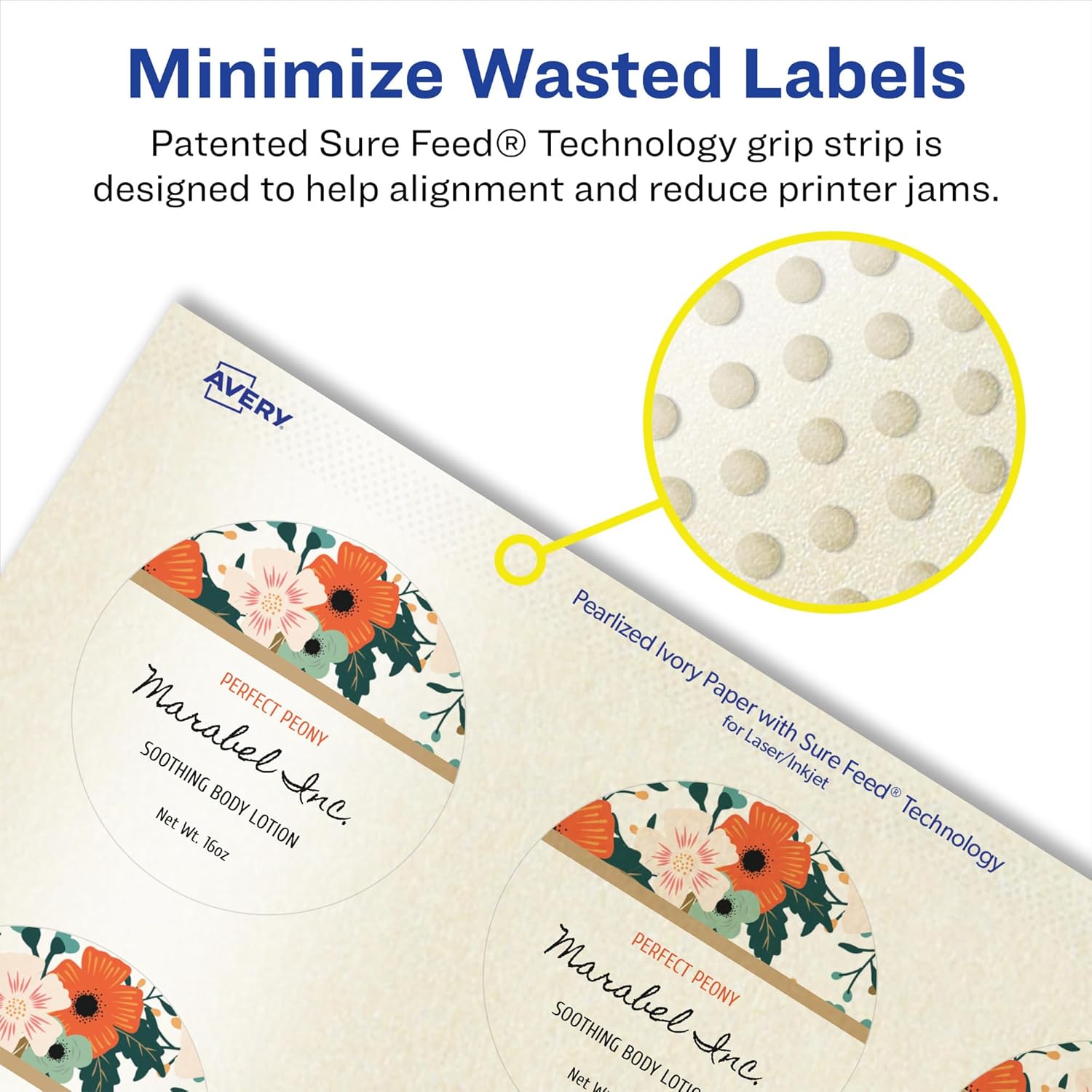 Avery Pearlized Ivory Round Labels, Sure Feed Technology, Print-to-The-Edge, 1.5" Diameter, 500 Pearlized Ivory Labels, Laser/Inkjet Printable