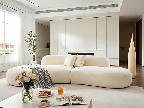 Miniatura 3 de Sofá modular curvado de lujo de 135.4 pulgadas, moderno sofá beige tapizado, cómodo sofá boucle tapizado, sofás minimalistas de 6 plazas para sala