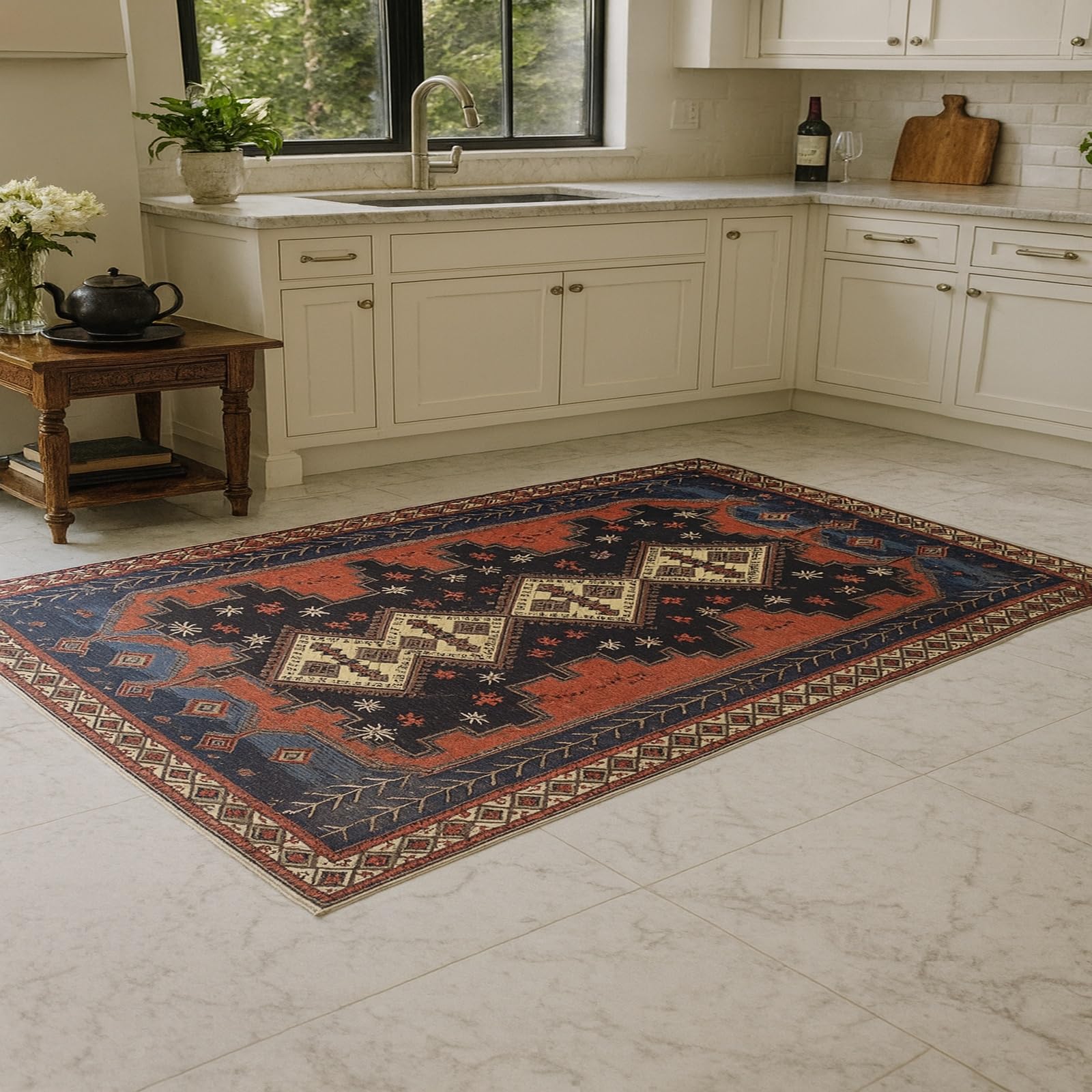 Tapis de chambre rouge 160x230 cm au style géométrique