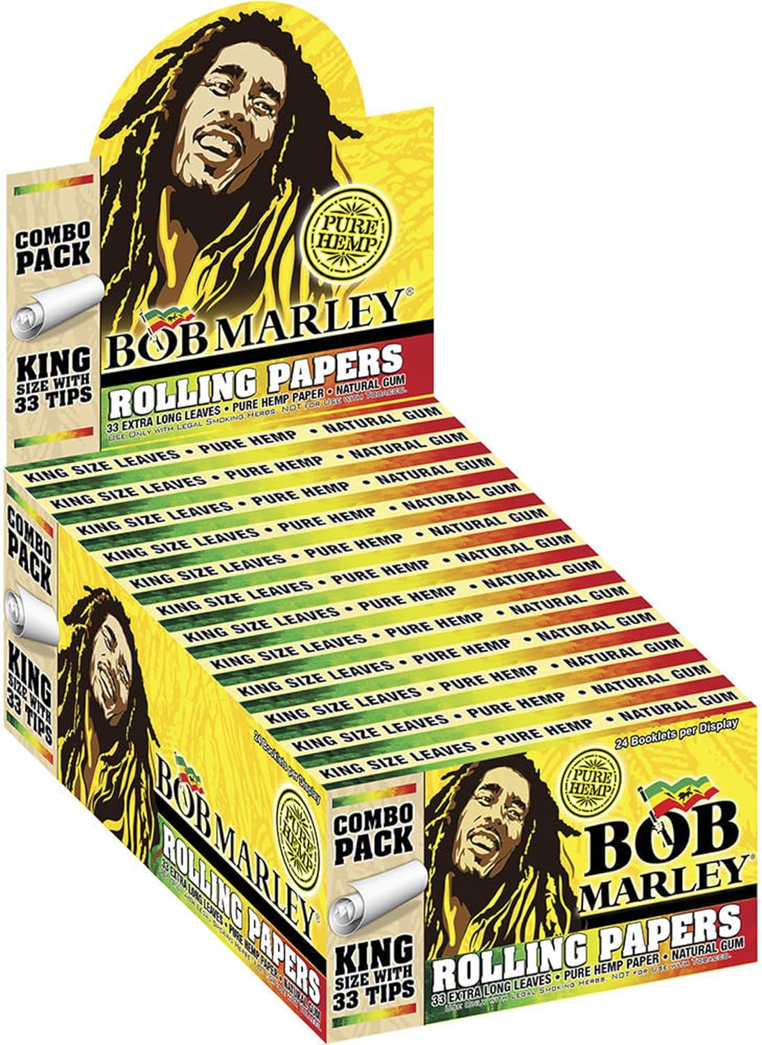 Bob Marley Natural Cigarette Rolling Papers with Tips (24 Booklets)