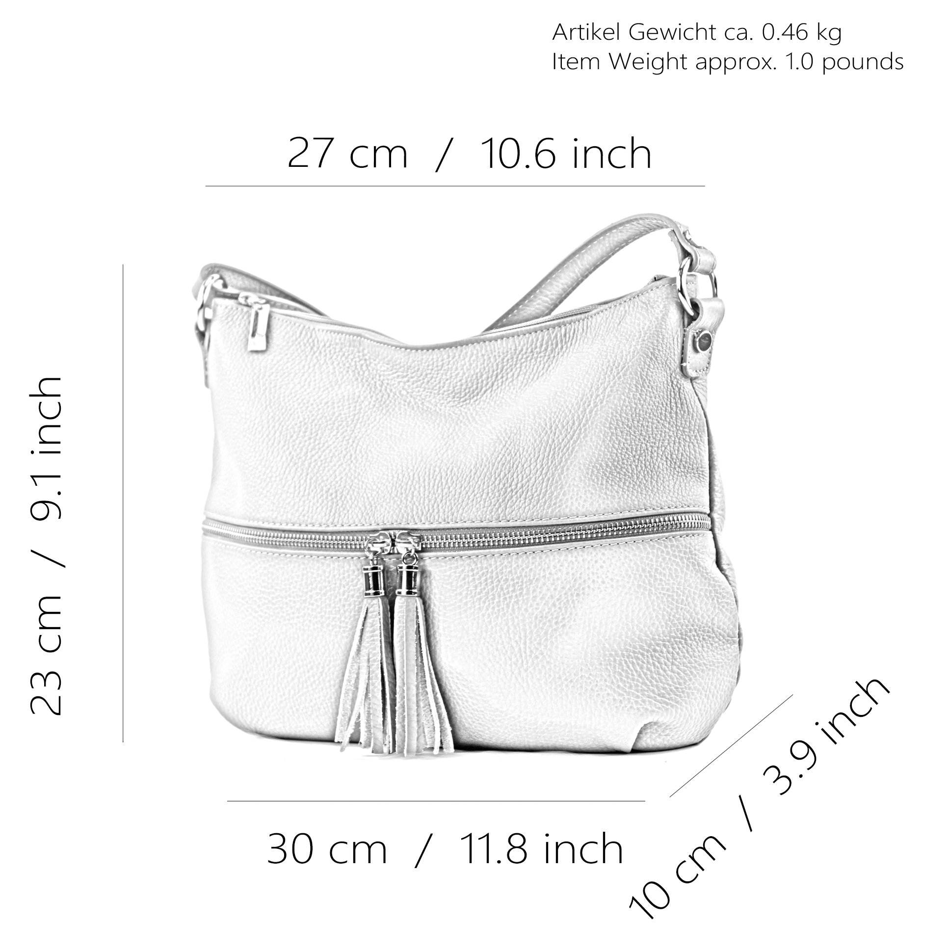 modamoda de T159 Damen Leder Schultertasche Umhängetasche, handmade in Italy
