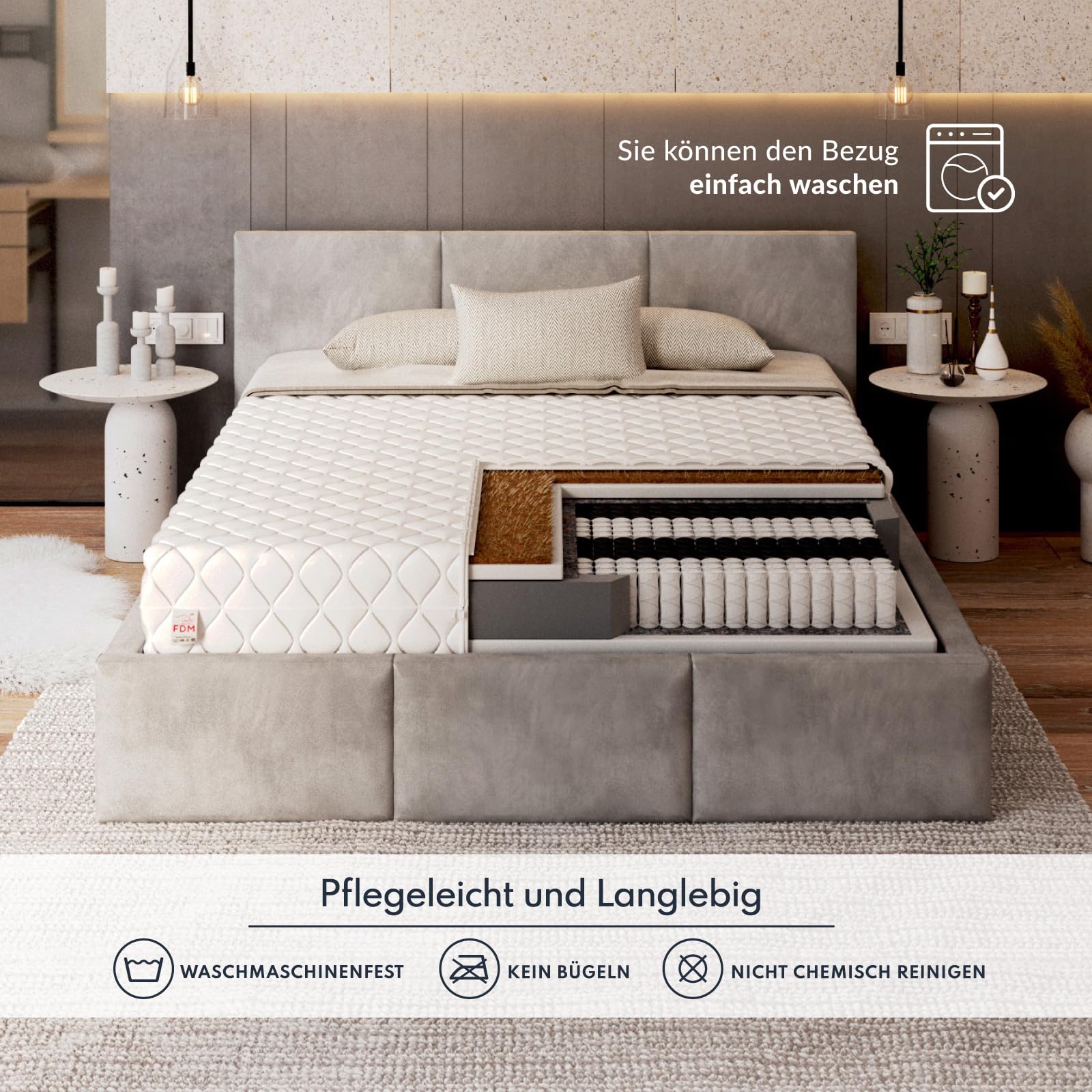 Materasso 100x200 Cm FDM Lunera Max - Durezza H3/H4, Altezza 24 Cm, Schiuma Fredda HR + Visco, 7 Zone, Rivestimento Aloe Vera Lavabile