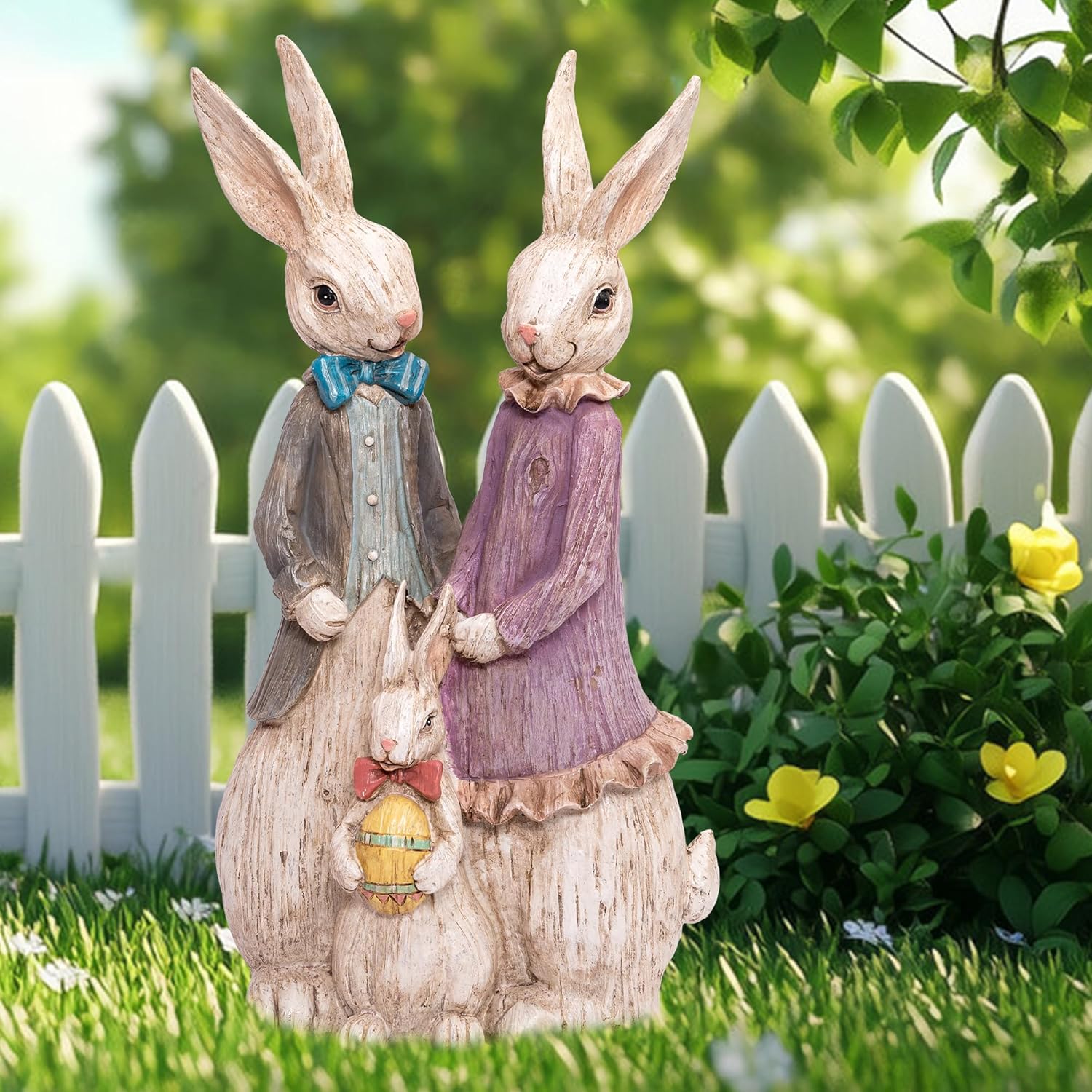 Topadorn Rabbit Family Statue Home Decor Resin Sculptured Hand Painted Figurine Creative Craft Cute Decoration Gift for Kids Womens Decorative Garden Yard Room