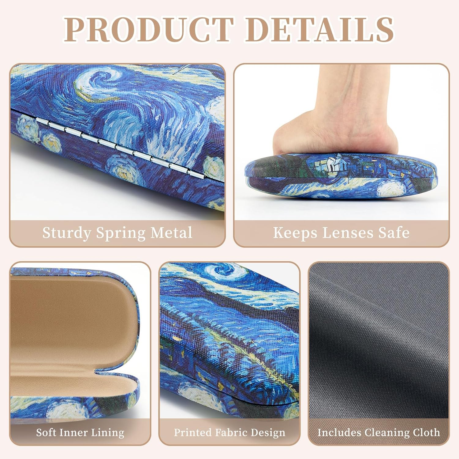 WOZEAH Eyeglasses Case Hard Shell, Protective Glasses Case for Women Men, Portable Eyeglass Holder Box with Cleaning Cloth image 2