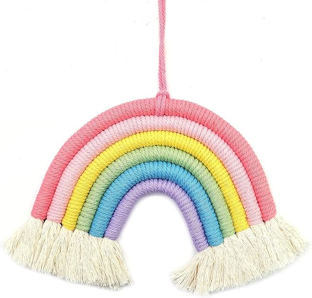 JJQHYC Rainbow Tapestry Macrame Wall Hanging Hand Woven Tapestry Tassels Lovely Rainbow Bedroom Nursery Wall Decoration