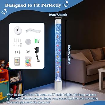 Bubble Lamp Night Light Color-Changing with Fake Fish Effect, Compatible with Color Cube & Round Controllers Bubble Tube Lamp for Sensory Rooms and Kids Bedroom (Bubble Tube 6FT)