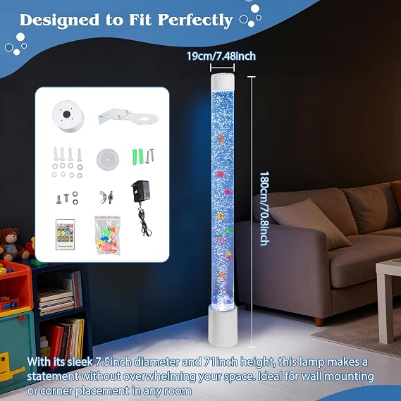 Bubble Lamp Night Light Color-Changing with Fake Fish Effect, Compatible with Color Cube & Round Controllers Bubble Tube Lamp for Sensory Rooms and Kids Bedroom (Bubble Tube 6FT)