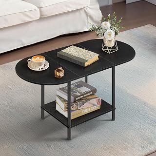 Black Oval Coffee Table with Storage
