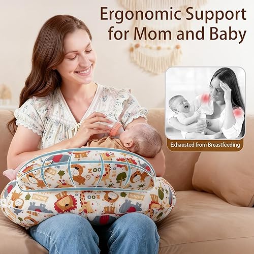 Miniatura 2 de Safety Fence Nursing Pillow, Breast Feeding Pillows for Women, Removable Cotton Cover with Breathable Firm Fill, Plus Size Pillow for Baby, Animal