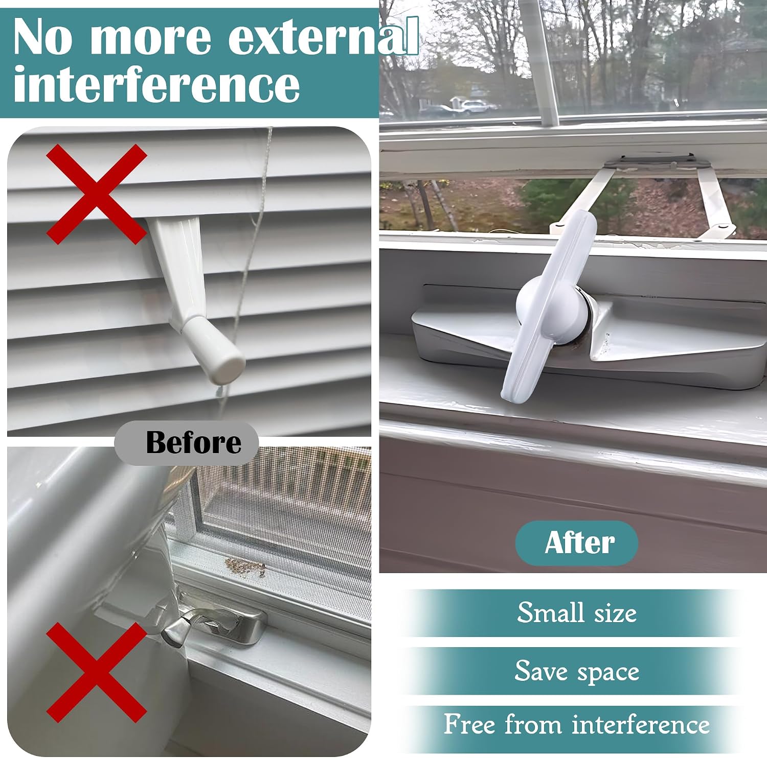 4 Pack Universal Tee Crank Casement Window Handles, Low Profile Design Prevents Interference with Window Coverings, Crank Replacement Handles, 1-1/8 x 2-3/8 (White)